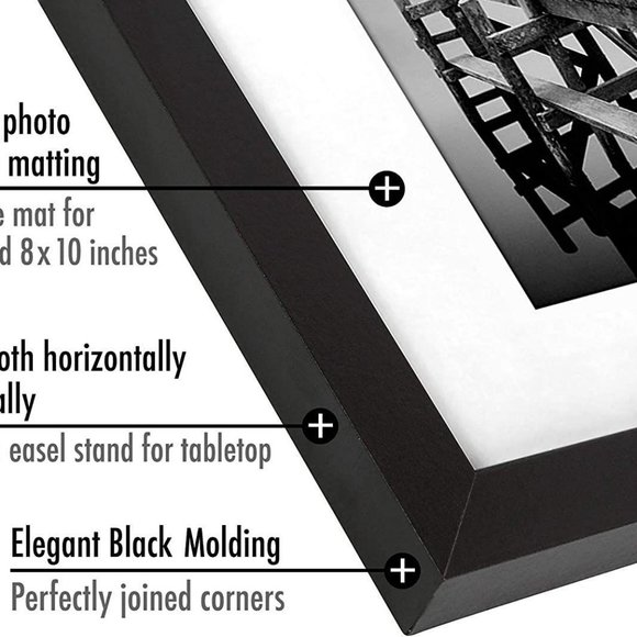 8×10 Picture Frame with Shatter-Resistant Glass Beveled Mat NEW - Picture 3 of 8